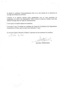 La lettre du Secrétaire d'Etat Jean-MArc Todeschini